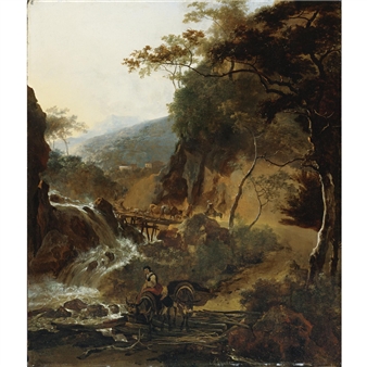 Figures and Cattle Crossing a Bridge Picture