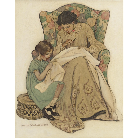 The Sewing Lesson by Jessie Willcox Smith, FullFormat:circa,year,1907
