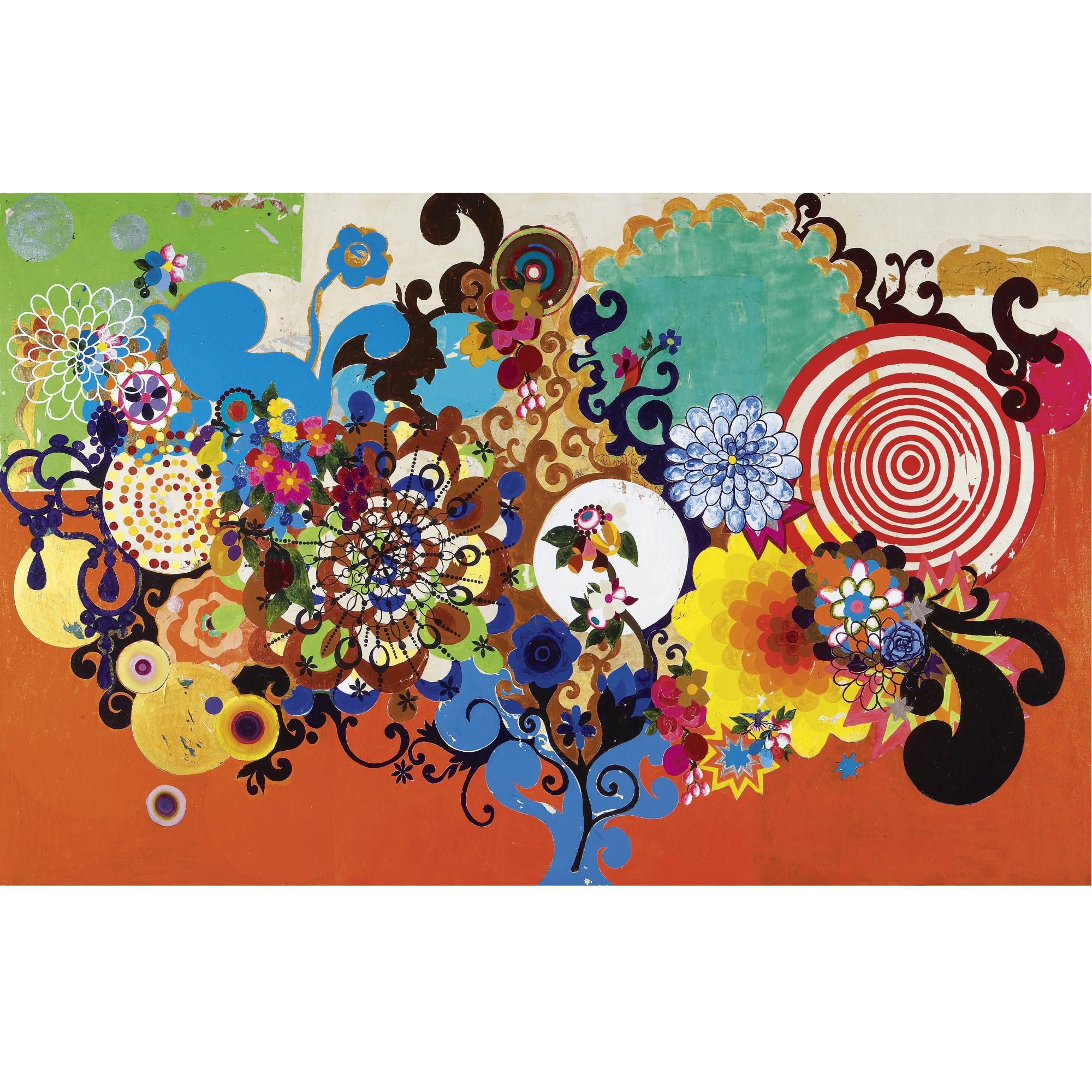 Artwork by Beatriz Milhazes, O Mágico, Made of oil, acrylic and gold leaf on canvas