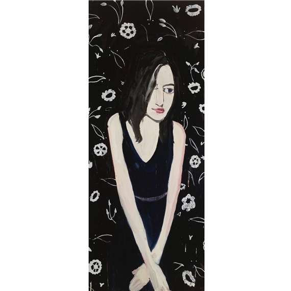 Long Haired Brunette with White Wallpaper by Chantal Joffe