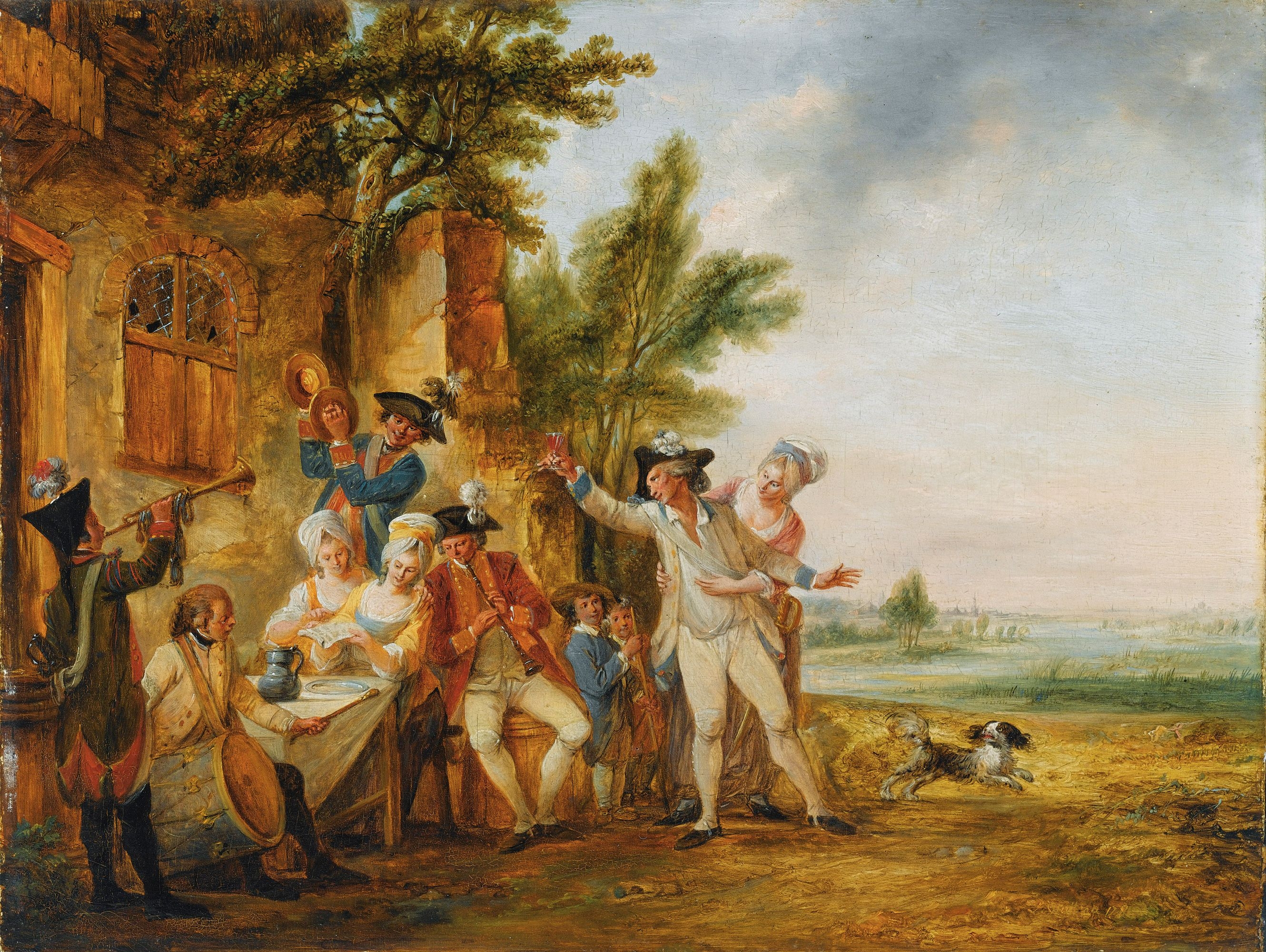 Artwork by Louis-Joseph Watteau, La musique militaire, Made of Huile sur panneau