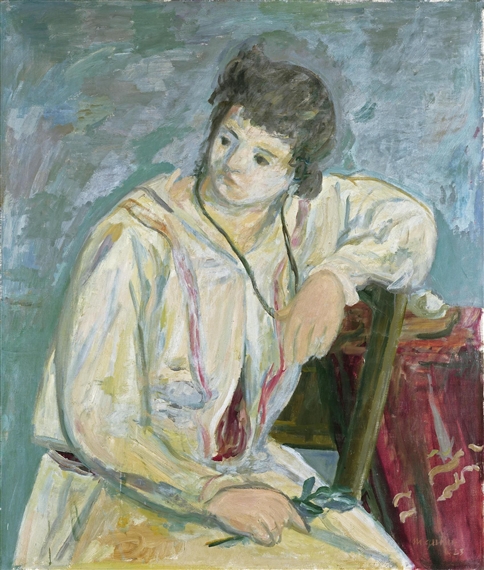 SITZENDES MÄDCHEN IN WEISSEM KLEID, 1923 SEATED GIRL IN WHITE DRESS, 1923 by Max Gubler