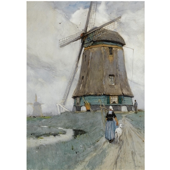 a windmill near volendam - Henri Cassiers