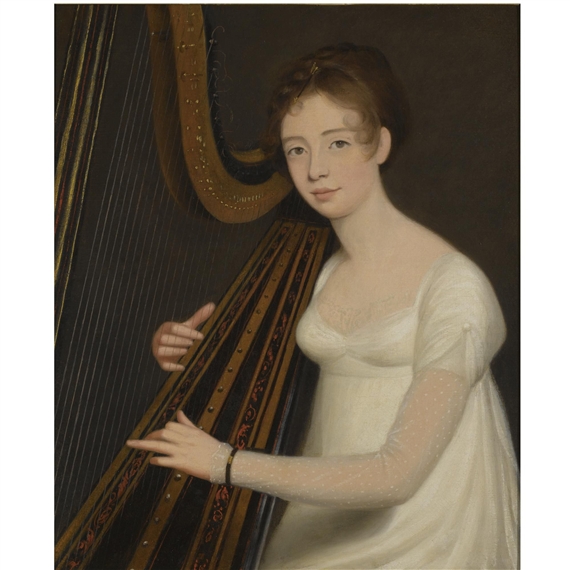 Portrait of a Young Woman playing the Harp by Robert Home