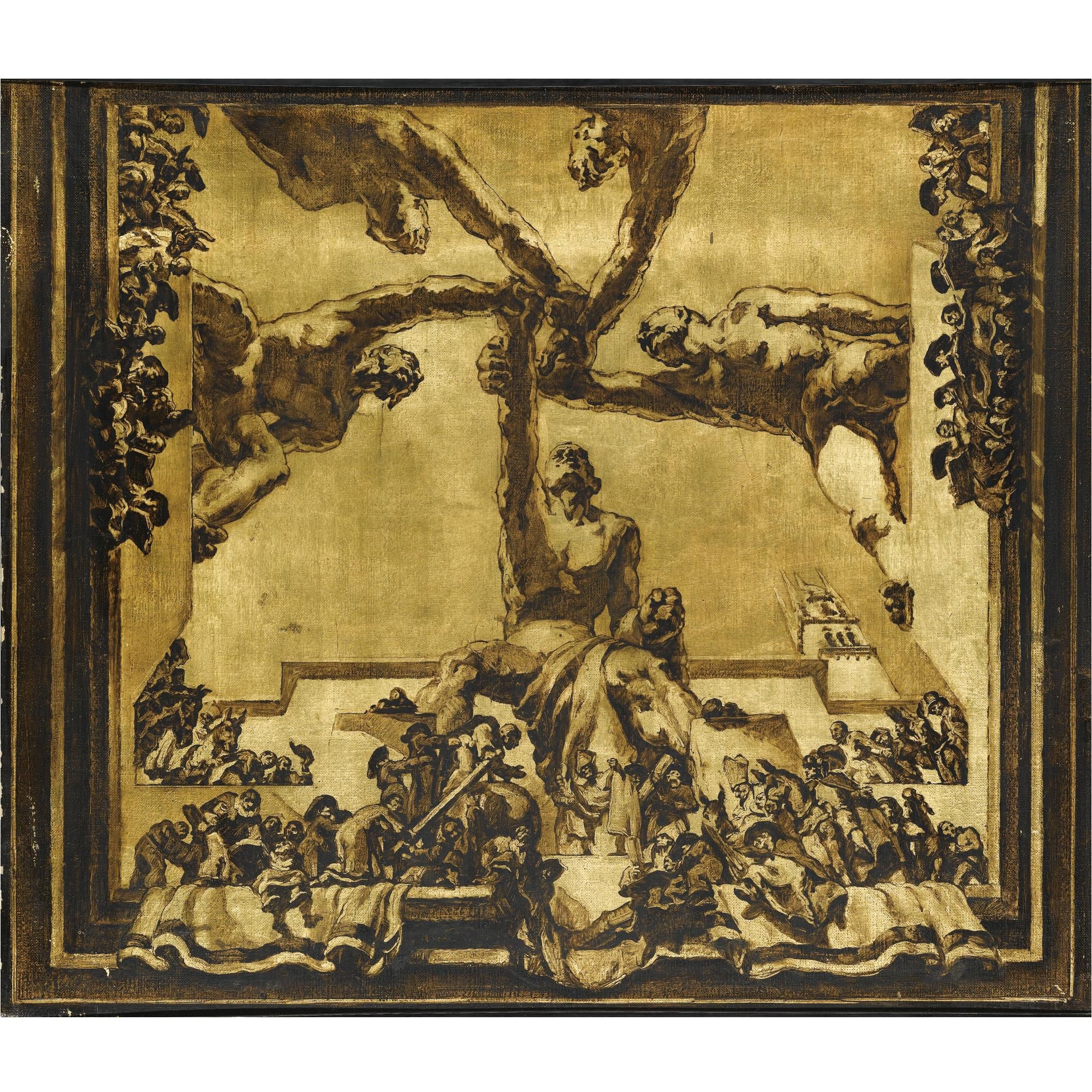 Artwork by José Mariá Sert y Badiá, La Lección de Salamanca (The Lesson of Salamanca), Made of oil and goldpaint on canvasboard