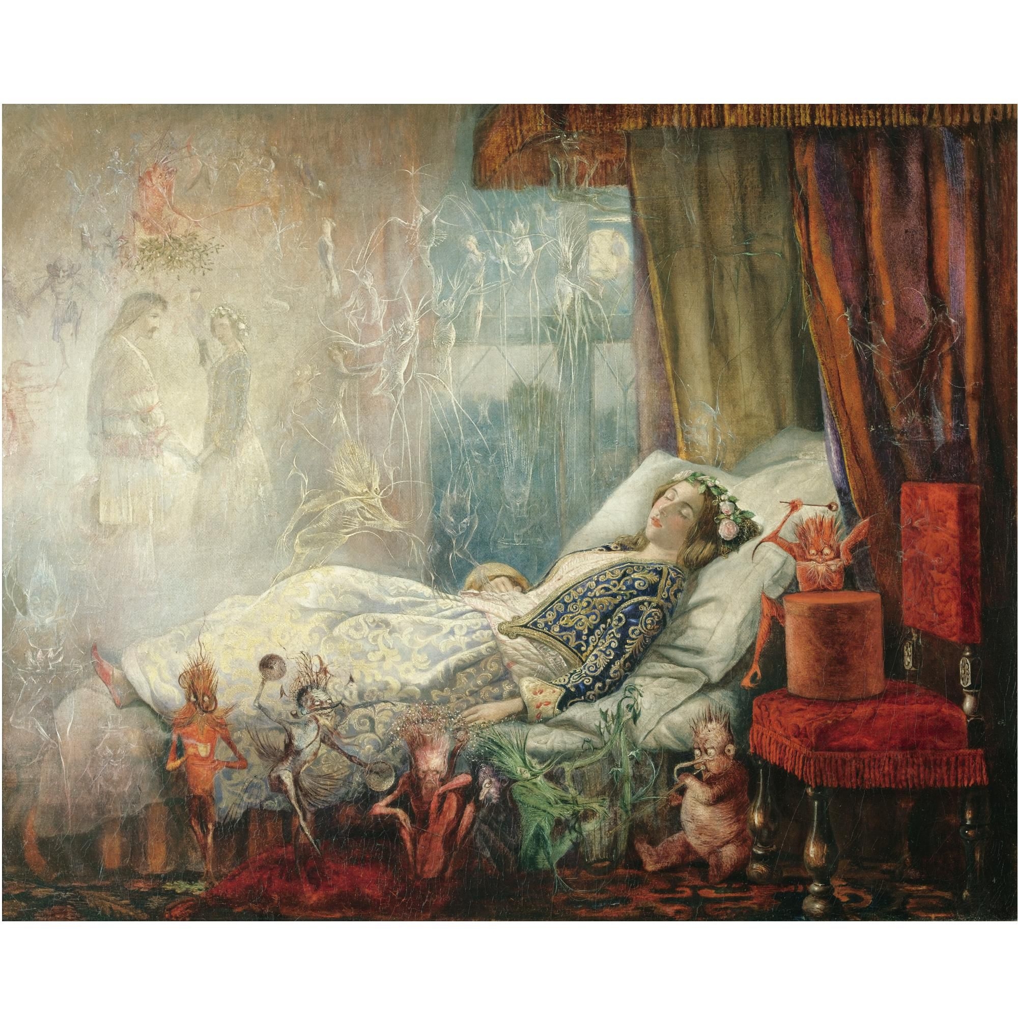 Artwork by John Anster Fitzgerald, the dream after the masked ball (the stuff dreams are made of), Made of oil on canvas