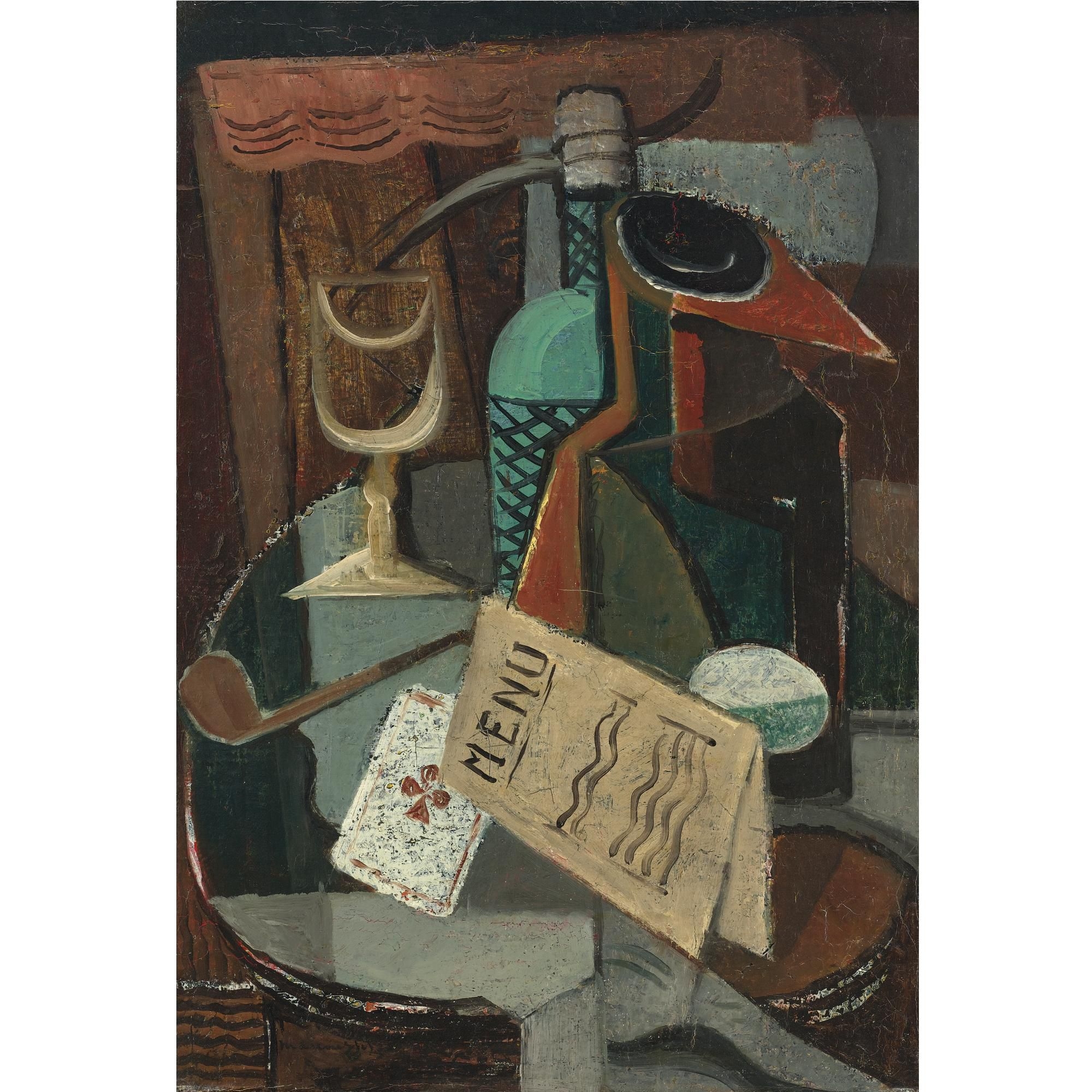 Artwork by Louis Marcoussis, Nature Morte au menu et au siphon, Made of Oil on canvas