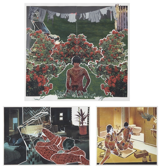 Three works: Garden Boy, Dark Teal Room w/ Gerd Work Presents, and Fisting Trio w/ Gold Bathroom Series #1 by Christian Holstad, 2002 - 2003