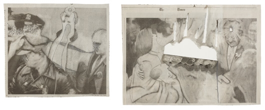 Two works from Newspaper Drawings: Run On Sentences and Another Generation  by Christian Holstad, 2003-2004