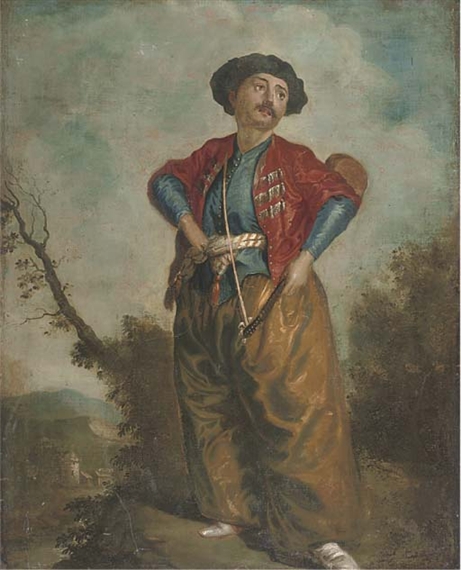 A lute player in a landscape by Jean-Antoine Watteau