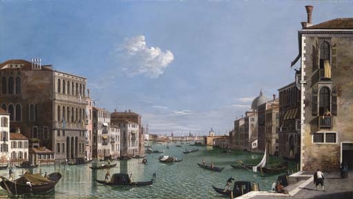 The Grand Canal looking East from the Campo di San Vio with gondolas and a view of Doge's Palace beyond by Canaletto