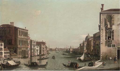 The Grand Canal, Venice, looking East from the Campo di San Vio, with the Palazzo Corner, barges and gondolas, the dome of Santa Maria della Salute, the Dogana, and the Riva degli Schiavoni with the Bucintoro beyond by Canaletto