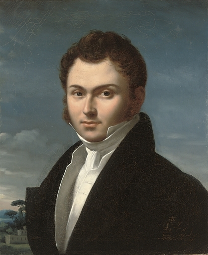Portrait of a gentleman, bust-length, in a black coat and white shirt, a landscape beyond by Jean-Auguste-Dominique Ingres