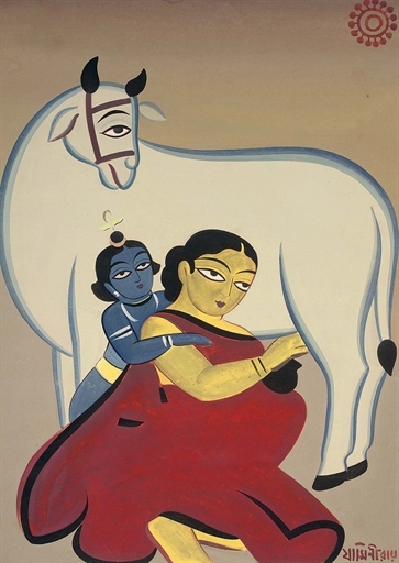 Untitled (Yashoda and Krishna) by Jamini Roy
