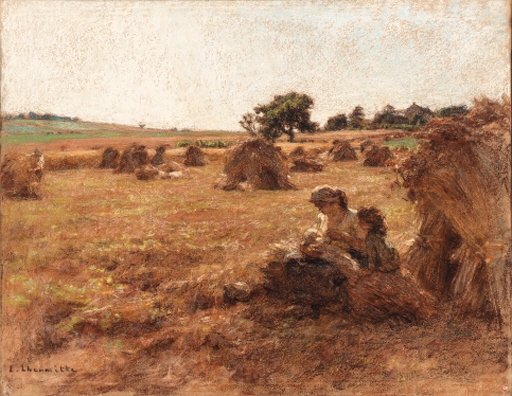 Artwork by Léon-Augustin L'Hermitte, Moisson, mère allaitant, trois figures, Made of pastel on paper laid down on canvas