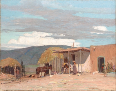Mexican Settlement of Taos by Oscar E. Berninghaus