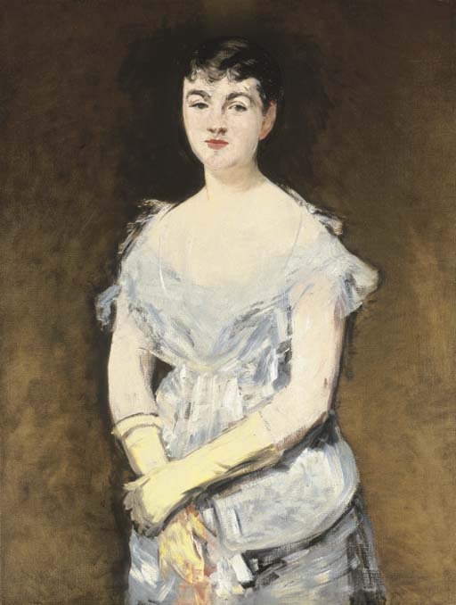 Artwork by Édouard Manet, Portrait de Mademoiselle Isabelle Lemonnier (Jeune femme en robe du bal), Made of oil on canvas