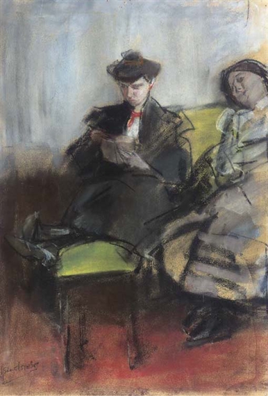 Interieur met twee dames by Isaac Israëls
