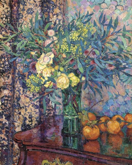 Kakis, roses et mimosas by Théo van Rysselberghe, 1911