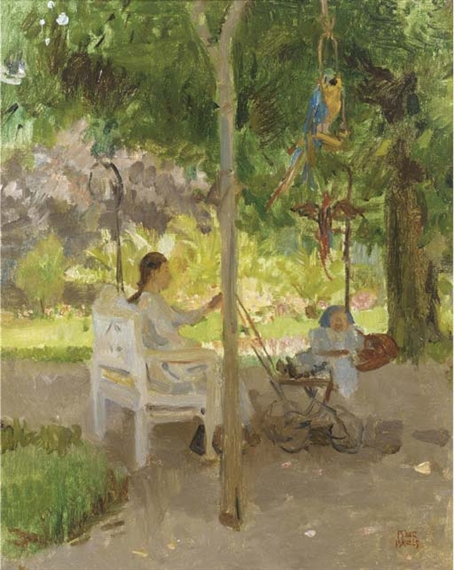 Kinderjuffrouw in de diergaarde, Den Haag by Isaac Israëls, circa 1917