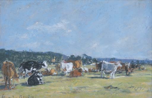 Eugène Louis Boudin | Pâturage aux moutons, côte normande (1886