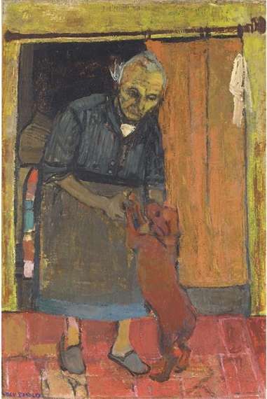 Old woman with dog by Joan Kathleen Hardy Eardley