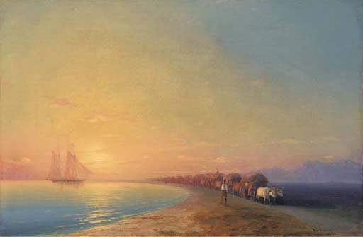 Ox train on the sea shore by Ivan Aivazovsky, 1851