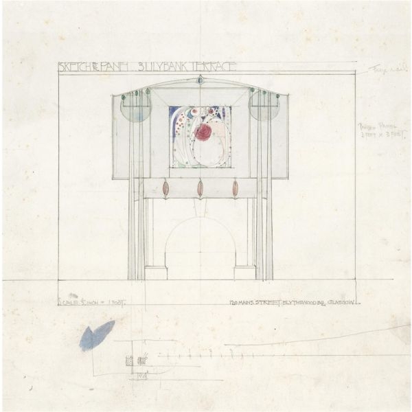 'SKETCH FOR PANEL, 3 LILYBANK TERRACE', GLASGOW: A DESIGN FOR MANTELPIECE INCORPORATING PAINTED PANEL by Charles Rennie Mackintosh, 1901
