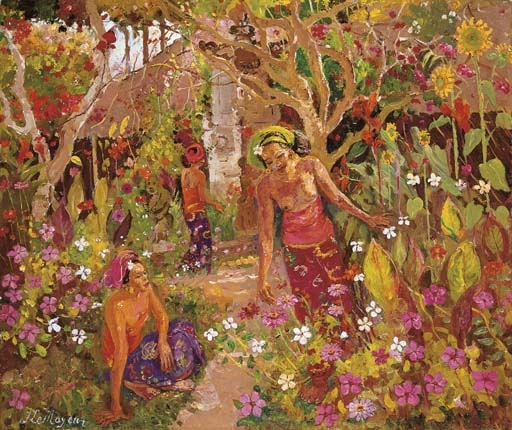 Women in the garden by Adrien Jean Le Mayeur de Merprés