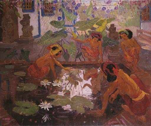 Women by the lotus pond by Adrien Jean Le Mayeur de Merprés
