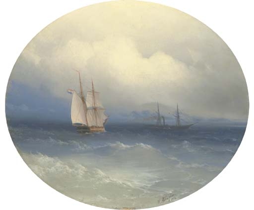 A Dutch brigatine and steamer at sea