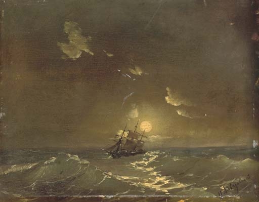 A ship in moonlit waters