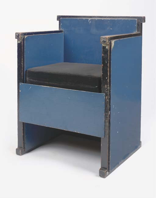 Artwork by Vilmos Huszár, A BLUE AND BLACK LACQUERED WOODEN ARMCHAIR