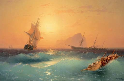 Artwork by Ivan Aivazovsky, American Shipping off the Rock of Gibraltar, Made of oil on canvas
