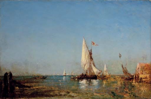 Venise, voilier sur la Lagune (Sailing boat on the lagoon, Venice) by Félix Ziem