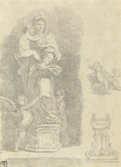 The Madonna and Child with two putti, after Andrea del Sarto, with subsidiary studies of a group of women and a pedestal by Jean-Honoré Fragonard