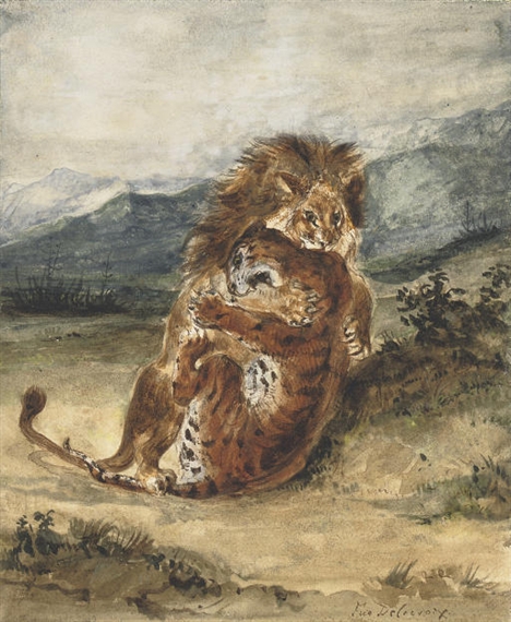 Combat d'un lion et d'un tigre by Eugène Delacroix, 1856