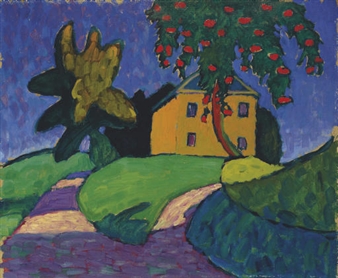 Gelbes Haus mit Apfelbaum ( recto ); Landschaft ( verso ) - Gabriele Münter