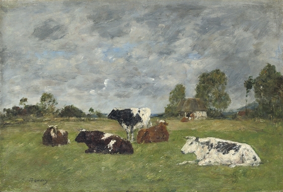 Eugène Louis Boudin | Vaches au pâturage (1880 - 1885) | MutualArt