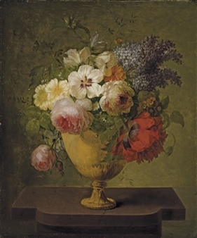 Roses, lilas et autres fleurs dans un vase - Joseph-Laurent Malaine