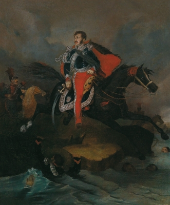 Artwork by Horace Vernet, The Death of Napoleon’s General, Prince Josef A. Poniatowski, Made of oil on canvas