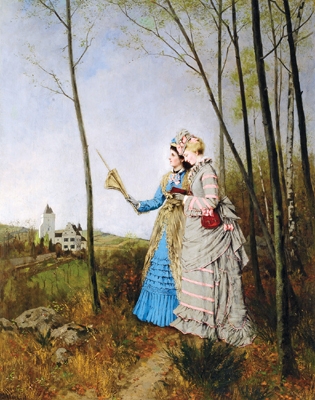 Two Ladies in a Rural Landscape by Max Volkhart, 1874
