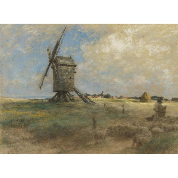Artwork by Léon-Augustin L'Hermitte, LE VIEUX MOULIN DE TARDINGHAN, Made of pastel on paper laid down on canvas