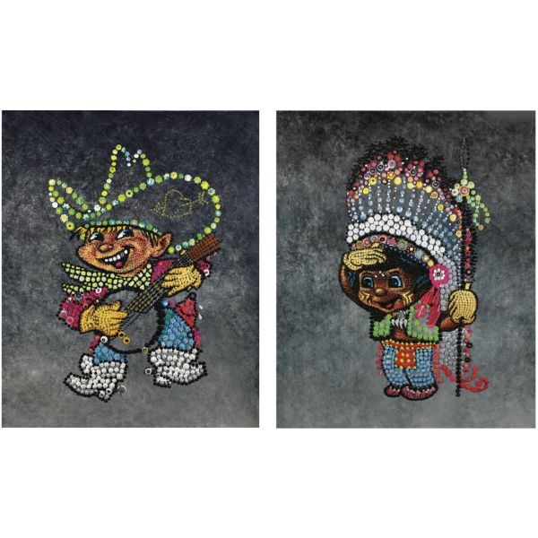 Artwork by Farhad Moshiri, Cowboy and Indian, Made of acrylic and glitter on canvas, in two parts