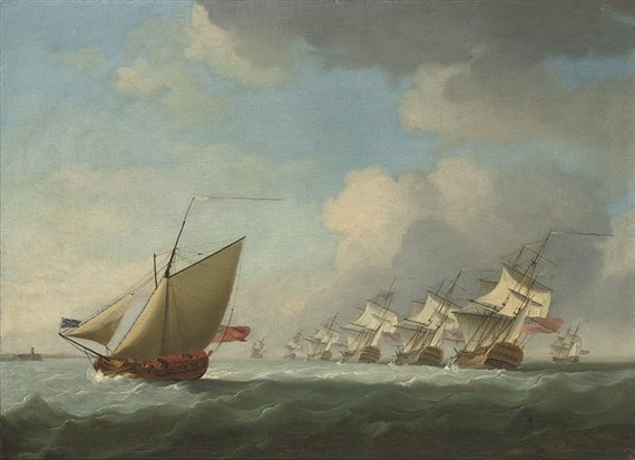 A Squadron of the Red beating its way up the Channel with an Admiralty yacht inshore by Francis Swaine