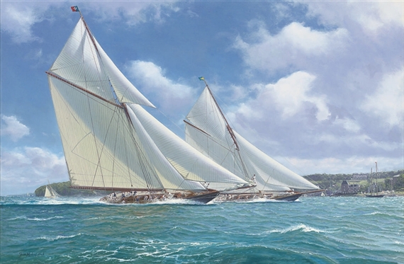 Britannia and Valkyrie (II) thundering across the line at Cowes, 1893 by Shane Michael Couch