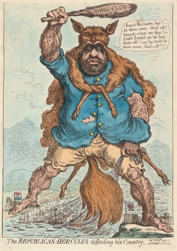 The Republican-Hercules defending his Country by James Gillray, 1797
