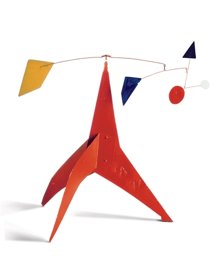 Artwork by Alexander Calder, Trépied Rouge et Noir, Made of standing mobile--painted metal and wire