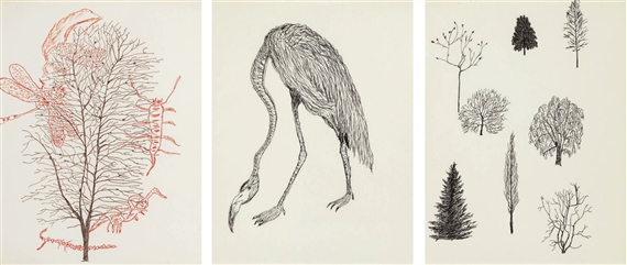 Untitled (Crane and Plant Life) by Merce Cunningham, circa 1980