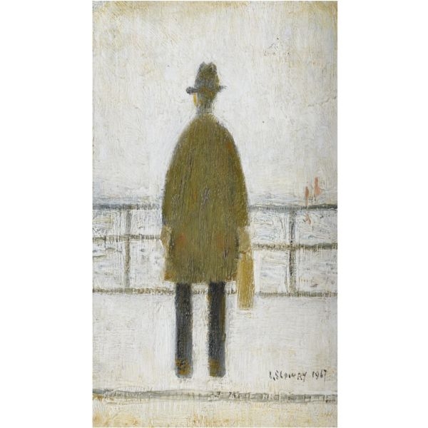 Artwork by Laurence Stephen Lowry, Man Looking out to Sea, Made of oil on board
